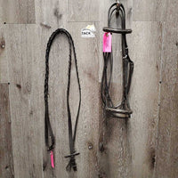 FS/Rsd Bridle, Braided Reins, Buckles *gc, v.stiff & v.dry, dirty, scraped edges
