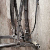 FS/Rsd Bridle, Braided Reins, Buckles *gc, v.stiff & v.dry, dirty, scraped edges
