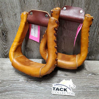 Pr Leather Wrapped Western Stirrups *xc, mnr scratches, scuffs & stains
