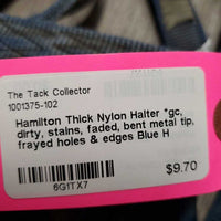 Thick Nylon Halter *gc, dirty, stains, faded, bent metal tip, frayed holes & edges