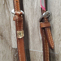 Double Stitched Stamped Leather V Brown Western Headstall, crystals *vgc, v. mnr dirt, no throat latch, scuffed keeper, mismatched ties, 1 tie torn
