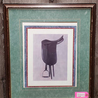 Dressage Saddle Print, Double Matted & Wood Frame *v.scraped frame, faded?