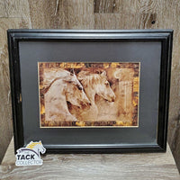 "2 Grey Horses" Wood Framed & Matted Picture *gc, dusty, scraped frame
