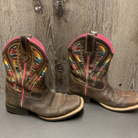 Childrens Square Toe Cowgirl Boots *gc, dirt, stains, hair in soles, toe & heel scruffs, uneven heel wear
