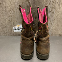 Childrens Square Toe Cowgirl Boots *gc, dirt, stains, hair in soles, toe & heel scruffs, uneven heel wear
