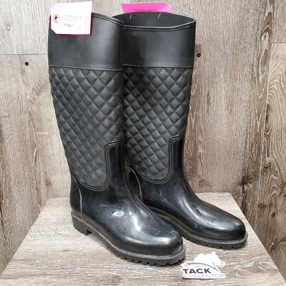 Pr Rubber Boots, 'quilted center' *vgc, clean, curled insoles, mnr dirt?stain