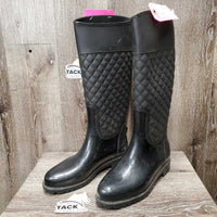 Pr Rubber Boots, 'quilted center' *vgc, clean, curled insoles, mnr dirt?stain
