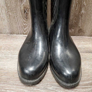 Pr Rubber Boots, 'quilted center' *vgc, clean, curled insoles, mnr dirt?stain