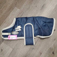 Hvy Fleece Lined Winter Dog Coat *gc, clean, hairy, elastic legs: knotted & stretched, older
