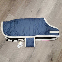 Hvy Fleece Lined Winter Dog Coat *gc, clean, hairy, elastic legs: knotted & stretched, older
