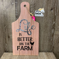 Hanging "Wood" Sign "Life is Better on the Farm" *vgc, mnr curled edges & rubs?residue
