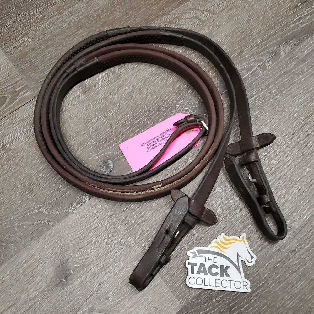 Rubber Reins, leather stoppers *fair, v.rubbed & holey, mnr dirt, stains