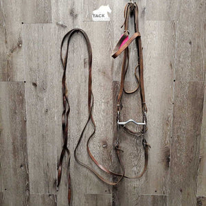 Headstall, Split Reins, Curb *clean, stiff, twists, v.creased, older, gc