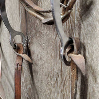 Headstall, Split Reins, Curb *clean, stiff, twists, v.creased, older, gc
