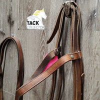 Headstall, Split Reins, Curb *clean, stiff, twists, v.creased, older, gc
