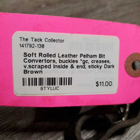 Soft Rolled Leather Pelham Bit Convertors, buckles *gc, creases, v.scraped inside & end, sticky
