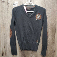 Light Cotton V Neck Sweater, Elbow Patches *gc, hairy, rubs, faded, stain?dirt, pits
