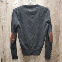 Light Cotton V Neck Sweater, Elbow Patches *gc, hairy, rubs, faded, stain?dirt, pits

