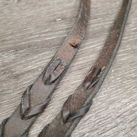 Soft Thick Braided Reins *fair/gc, repaired, broken lace, dirt, scraped & rough back
