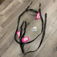 Leather & Elastic Breastplate, 2 Pc Running Martingale Attach *gc, stiff, dry, knotted, scraped edges, film, rubs, clean & mnr dirt
