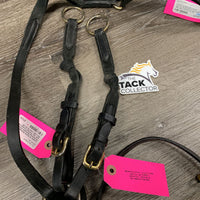 Leather & Elastic Breastplate, 2 Pc Running Martingale Attach *gc, stiff, dry, knotted, scraped edges, film, rubs, clean & mnr dirt
