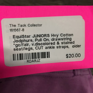 JUNIORS Hvy Cotton Jodphurs, Pull On, drawstring *gc/fair, v.discolored & stained seat/legs, CUT ankle straps, older