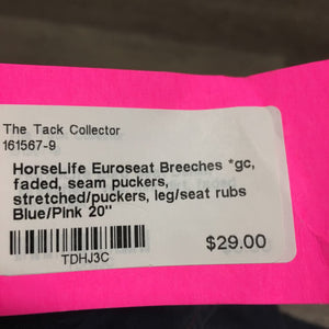 Euroseat Breeches *gc, faded, seam puckers, stretched/puckers, leg/seat rubs