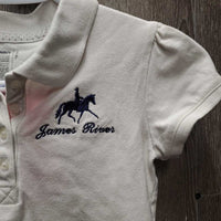 JUNIORS SS Polo Shirt "James River", 1/4 Button Up *gc, mnr hair, stains & curled collar
