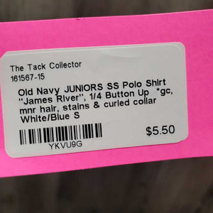 JUNIORS SS Polo Shirt "James River", 1/4 Button Up *gc, mnr hair, stains & curled collar