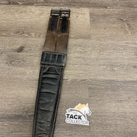 FS Narrow Leather Girth, x2 els *gc, dirt, compressed - large step, creases, dry, elastic stains, older, stretched buckle loop
