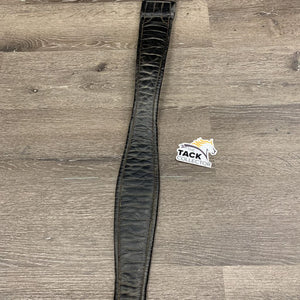 FS Narrow Leather Girth, x2 els *gc, dirt, compressed - large step, creases, dry, elastic stains, older, stretched buckle loop