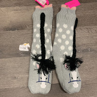 Hvy Tall Knit Horse Head Grippy Socks *vgc, mnr rubs & faded?discolored bottom
