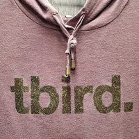 LS Sweatshirt Hoodie, "tbird" sparkles *gc, thin/faded pits, v.pilly, edge rubs
