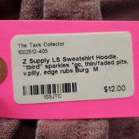 LS Sweatshirt Hoodie, "tbird" sparkles *gc, thin/faded pits, v.pilly, edge rubs
