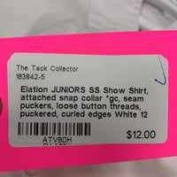 JUNIORS SS Show Shirt, attached snap collar *gc, seam puckers, loose button threads, puckered, curled edges
