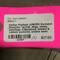 JUNIORS Euroseat Breeches *gc/fair, dingy, stains, seat/legs: v.discolored, stained & rubbed, puckered, undone seam
