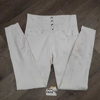 High Waist Sticky Full Seat Breeches *gc, clean, mnr hair & stains, dingy, discolored/stained seat & legs, rubbed/peeled stickies
