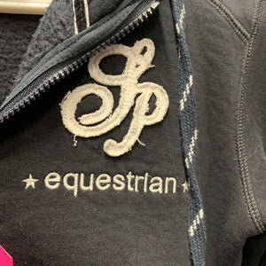 Sweatshirt Hoodie, zipper, "Canada, Equestrian" *gc, clean, hair, faded cuffs, v.clumpy lining