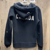 Sweatshirt Hoodie, zipper, "Canada, Equestrian" *gc, clean, hair, faded cuffs, v.clumpy lining
