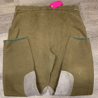 Hvy Cotton Breeches *gc, faded, pills, seam rubs, older, v.rubbed & pilly knees, seat & ankles
