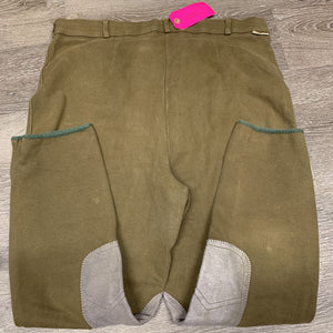 Hvy Cotton Breeches *gc, faded, pills, seam rubs, older, v.rubbed & pilly knees, seat & ankles