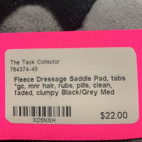 Fleece Dressage Saddle Pad, tabs *gc, mnr hair, rubs, pills, clean, faded, clumpy