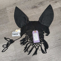Crochet Fly Bonnet, fringe *gc, mnr hair, dirt, frays, knotted, tangled fringe, faded
