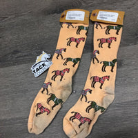 Pr Cotton Tall Socks "Jousting Horses" *gc/fair, clean, pilly, v.stained & discolored
