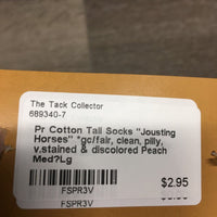 Pr Cotton Tall Socks "Jousting Horses" *gc/fair, clean, pilly, v.stained & discolored
