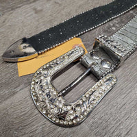 Western Leather Bling Belt, Buckle, Keeper *vgc/gc, mnr bent, dents, folds, rubs & scratches
