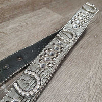 Western Leather Bling Belt, Buckle, Keeper *vgc/gc, mnr bent, dents, folds, rubs & scratches
