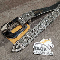 Western Leather Bling Belt, Buckle, Keeper *vgc/gc, mnr bent, dents, folds, rubs & scratches
