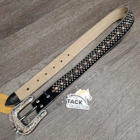 Thick Leather - Hide out Western Bling Belt, Buckle *vgc, No Keeper, mnr dents, stains, rubs & scratches
