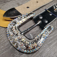 Thick Leather - Hide out Western Bling Belt, Buckle *vgc, No Keeper, mnr dents, stains, rubs & scratches
